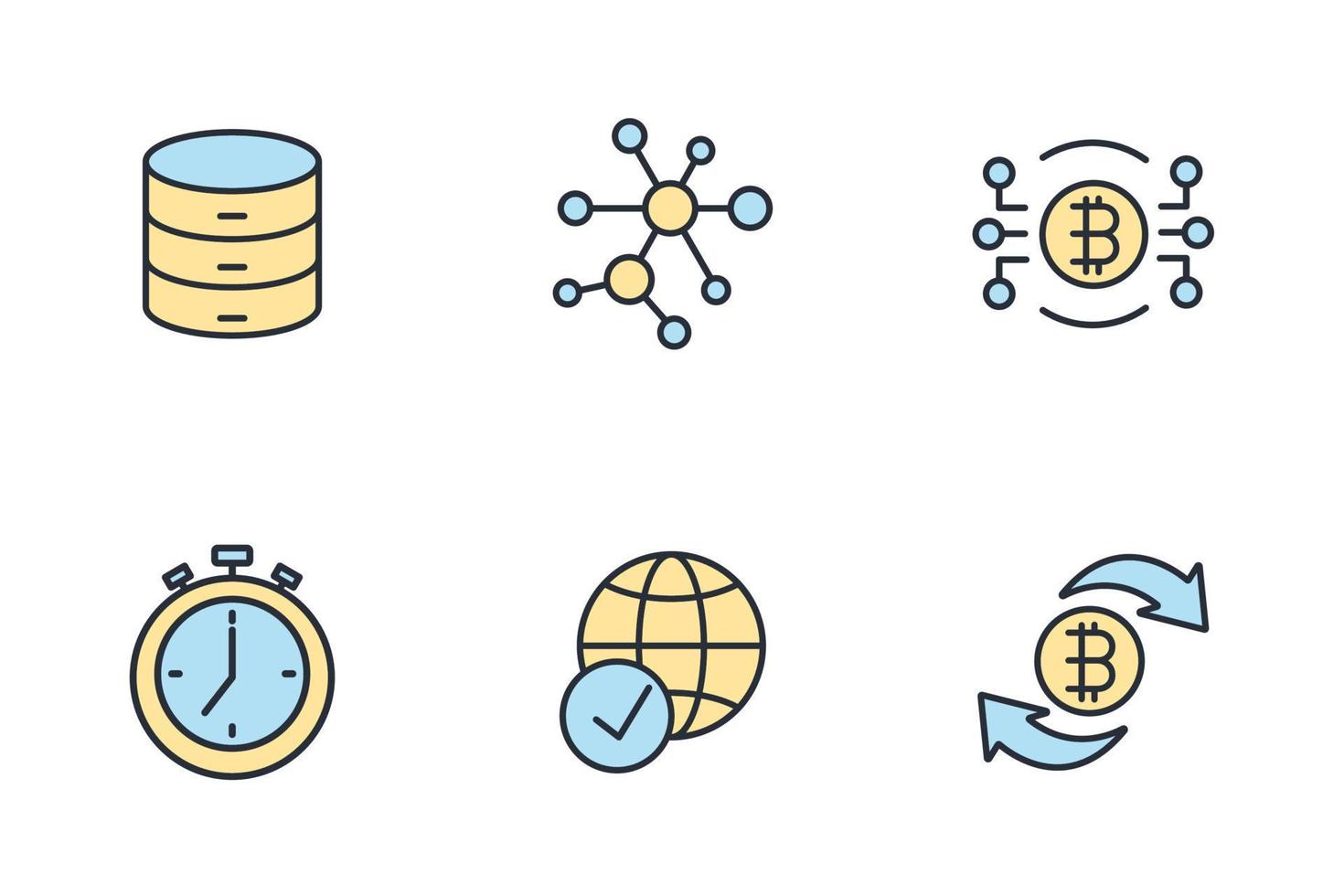 conjunto de iconos de cadena de bloques. elementos de vector de símbolo de paquete de cadena de bloque para web de infografía