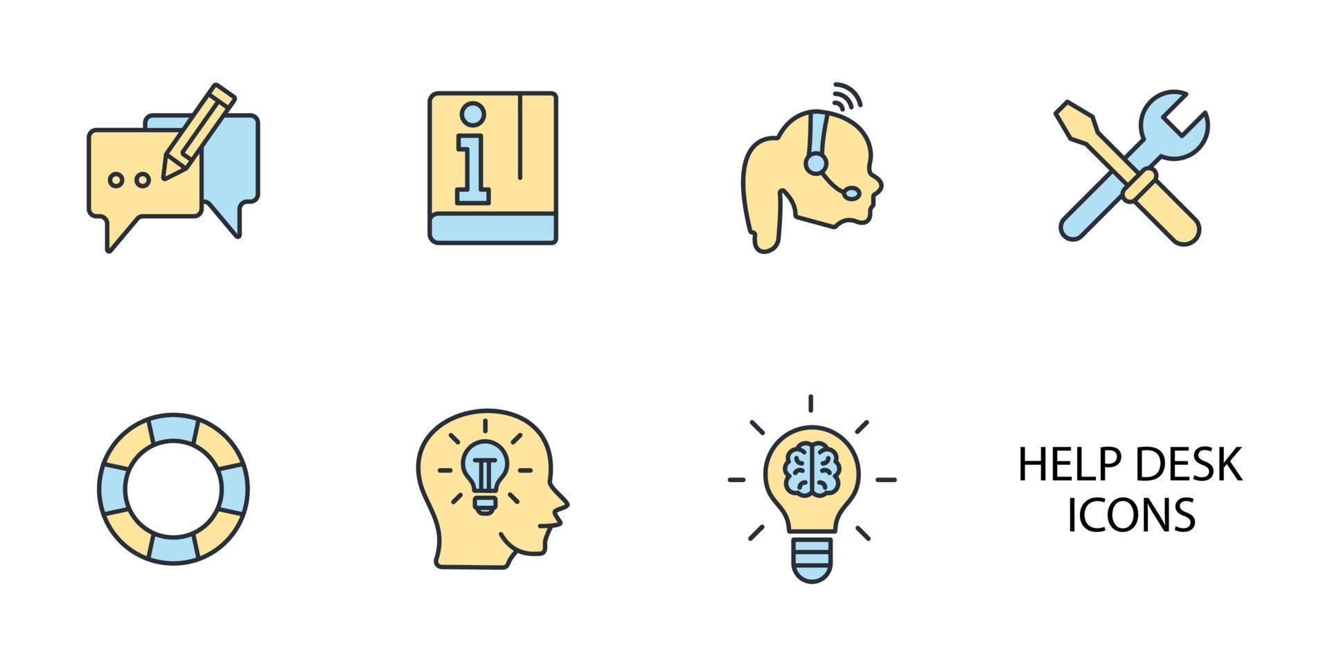 help desk and support icons set . help desk and support pack symbol vector elements for infographic web