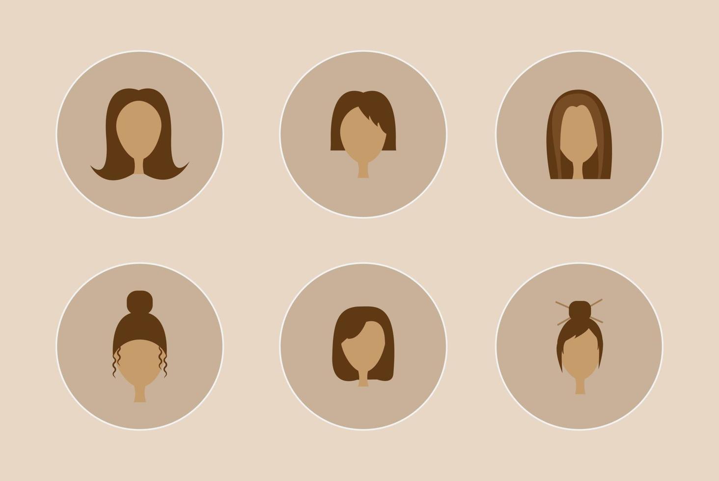 seis iconos de corte de pelo de mujer vector