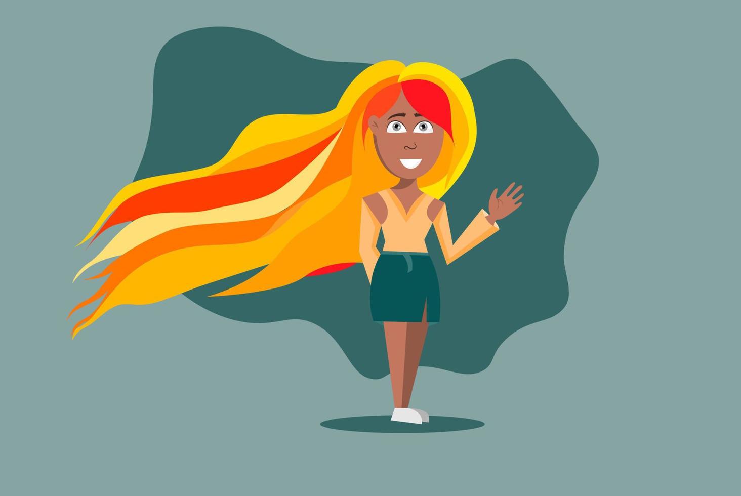 Girl With Long Colorful Hair Waving vector