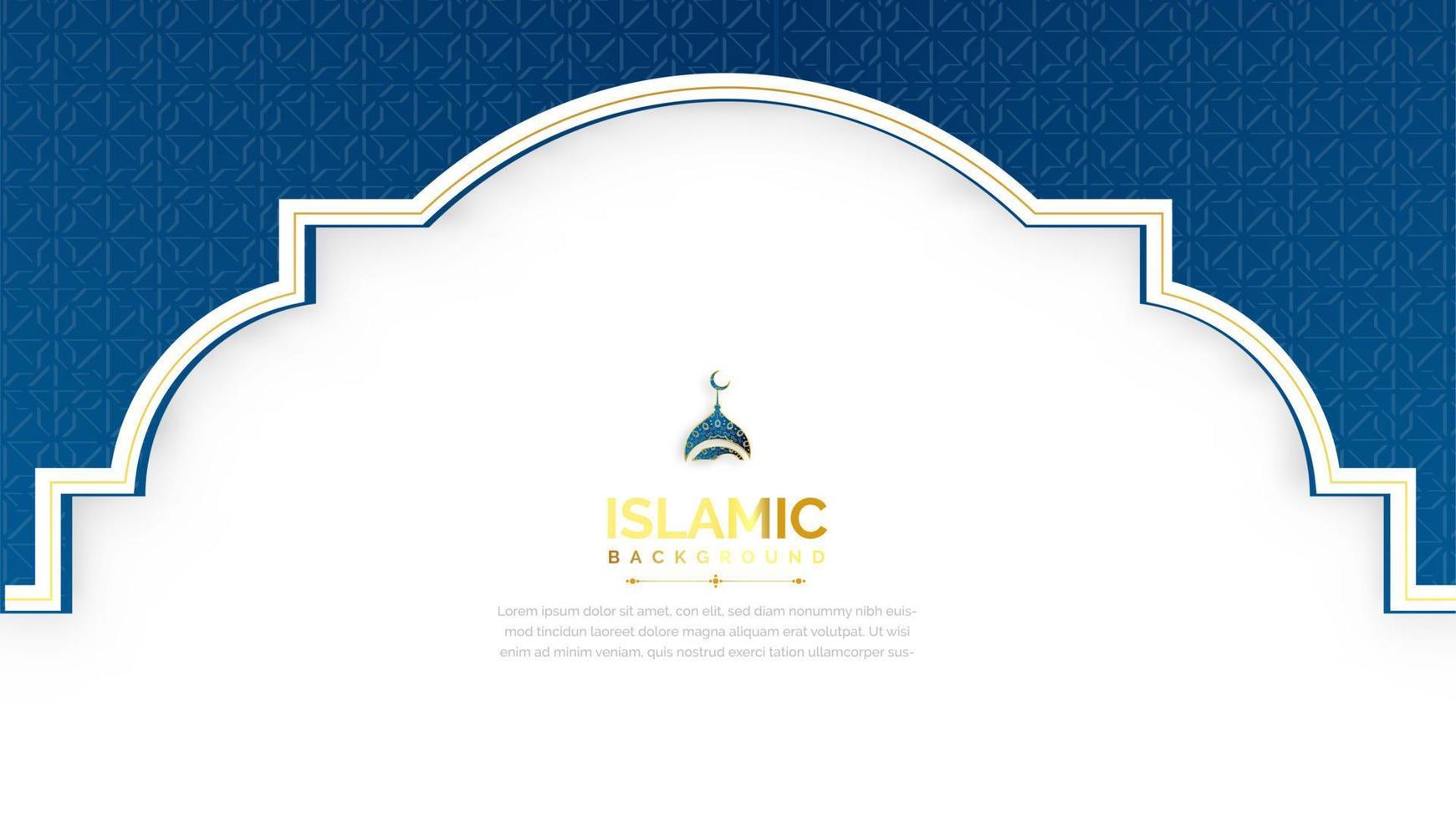 Islamic banner with white and blue background and islamic pattern decoration vector