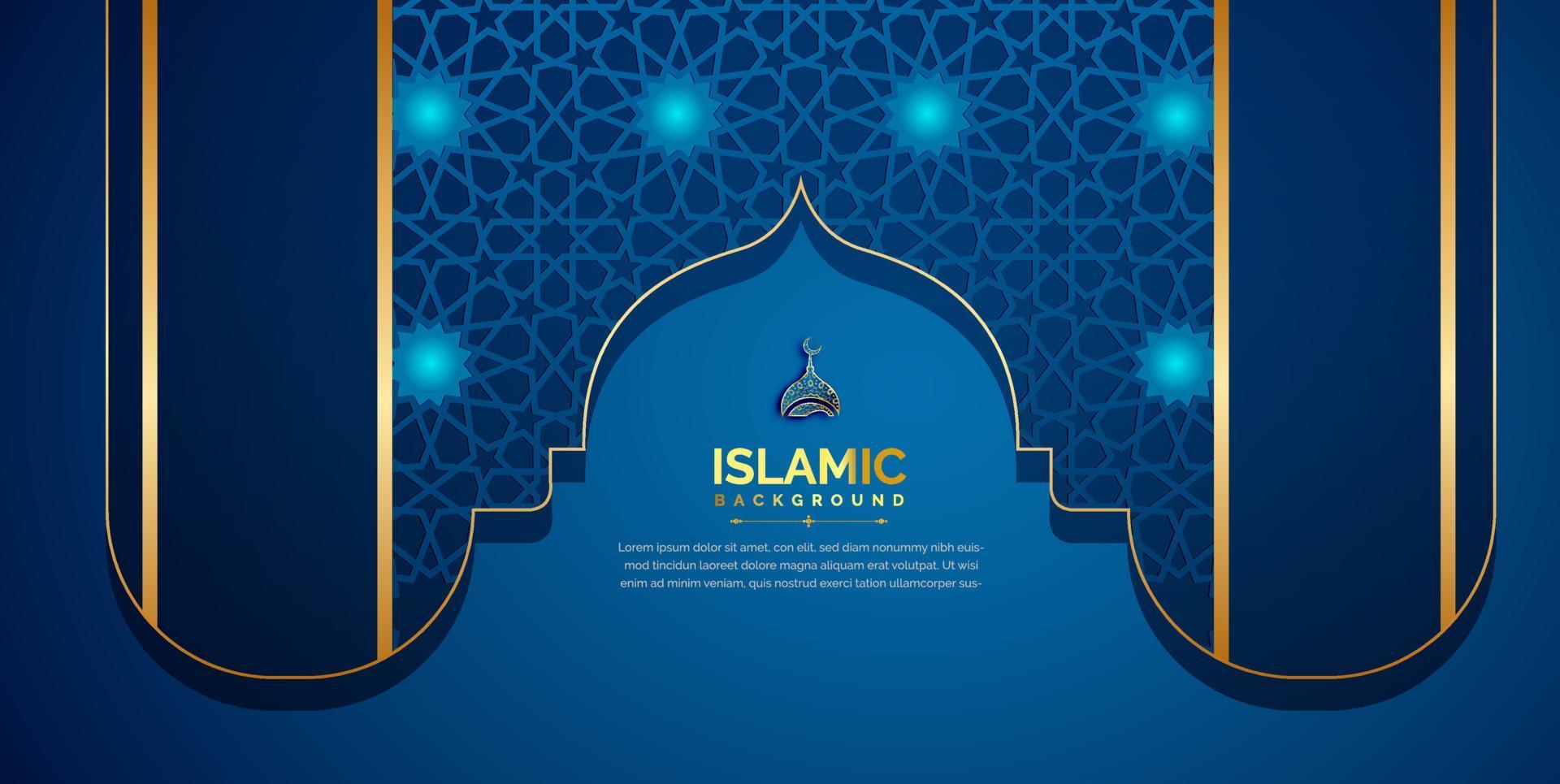 Arabic background with golden ornament pattern and blue color vector