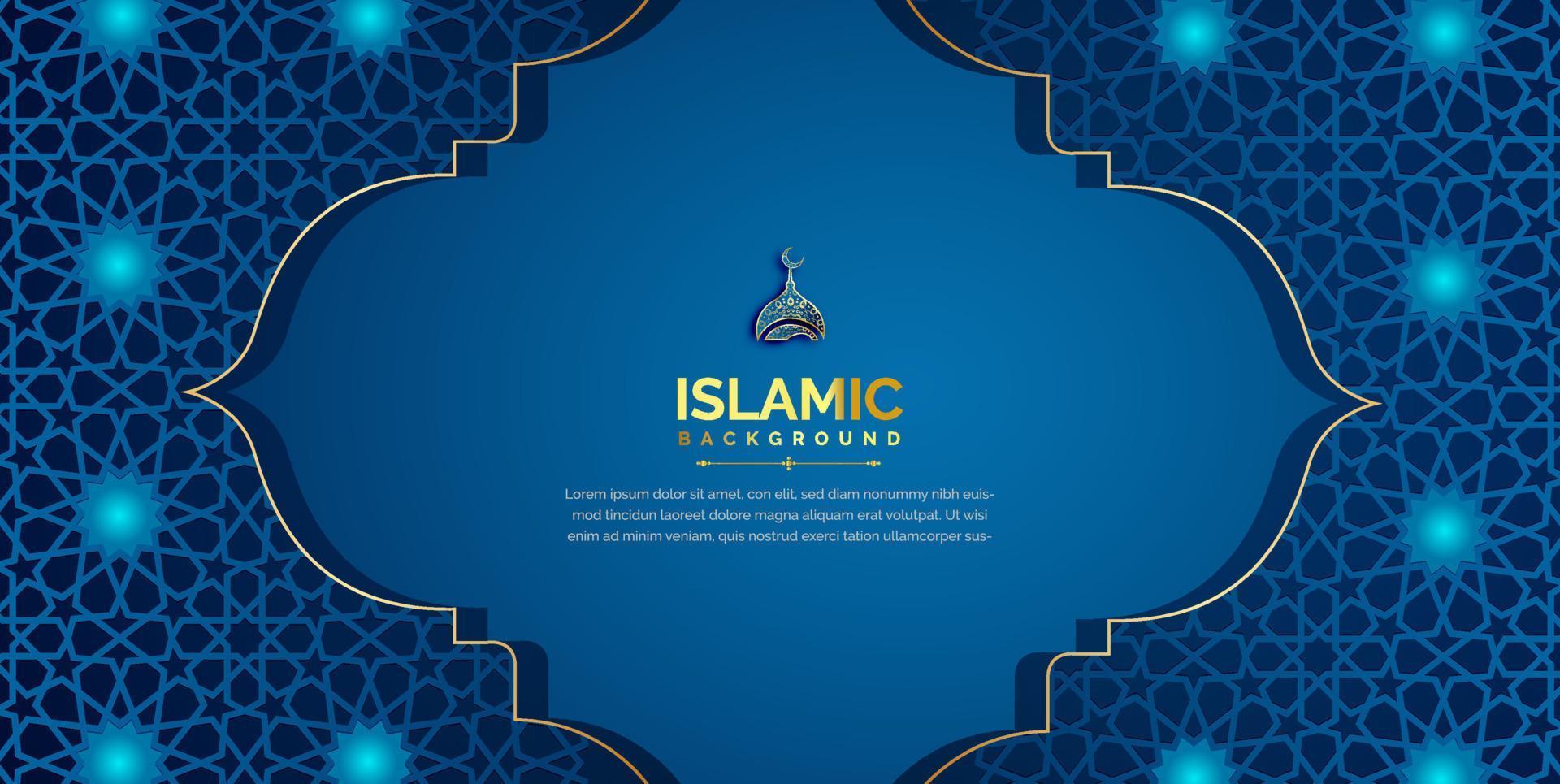 Arabic background with golden ornament and blue color vector