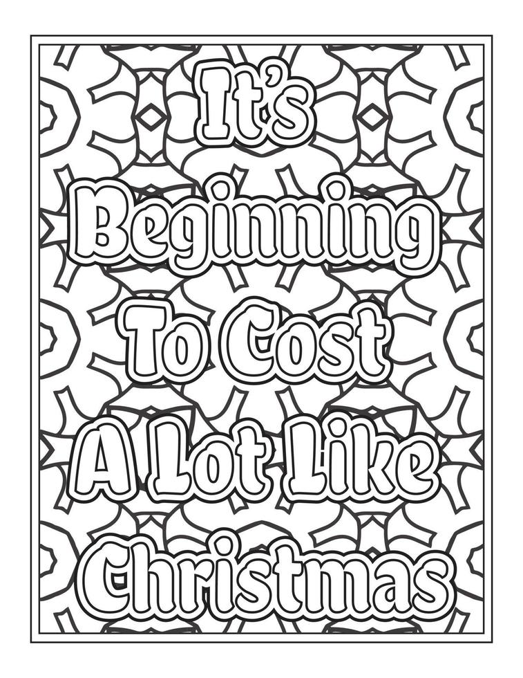 Christmas Quotes Coloring Book Page, inspirational words coloring book pages design. Positive Quotes design vector