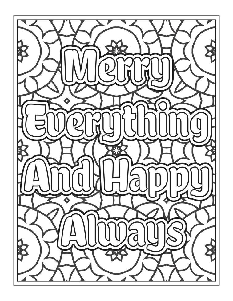 Christmas Quotes Coloring Book Page, inspirational words coloring book pages design. Positive Quotes design vector