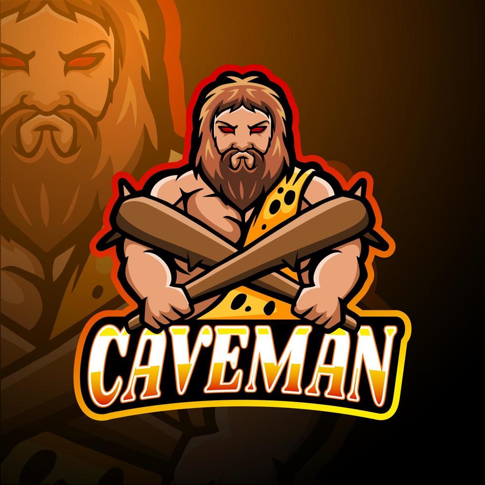 diseño de mascota del logotipo de esport de hombre de las cavernas vector