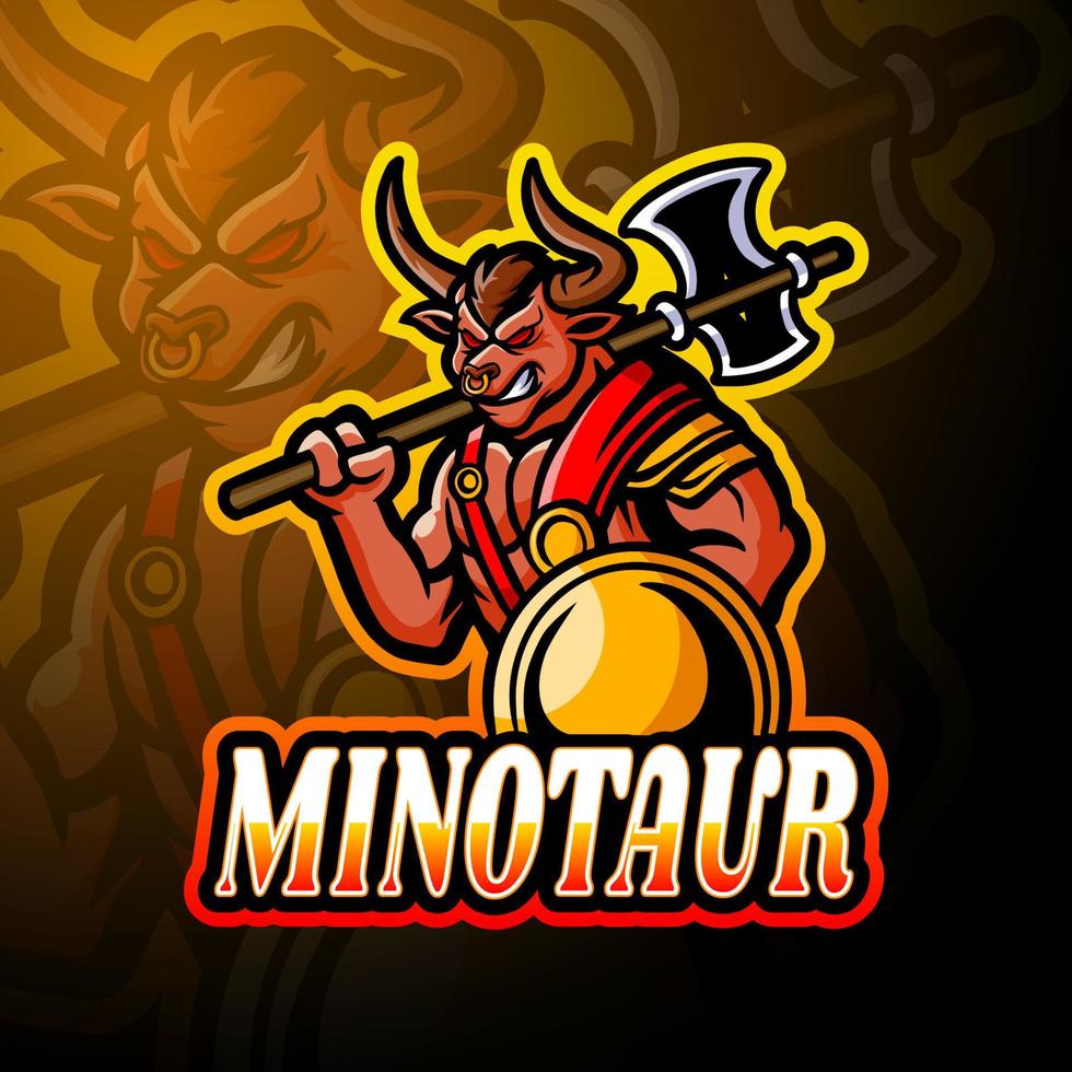 diseño de la mascota del logotipo de minotauro esport vector