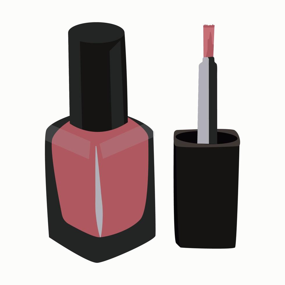 botella de esmalte de uñas rosa. recipiente de cilindro redondo de barniz de manicura. laca cosmética de salón con tapa de cepillo. paquete líquido para el cuidado de las uñas. botella de belleza de uñas realista. vector