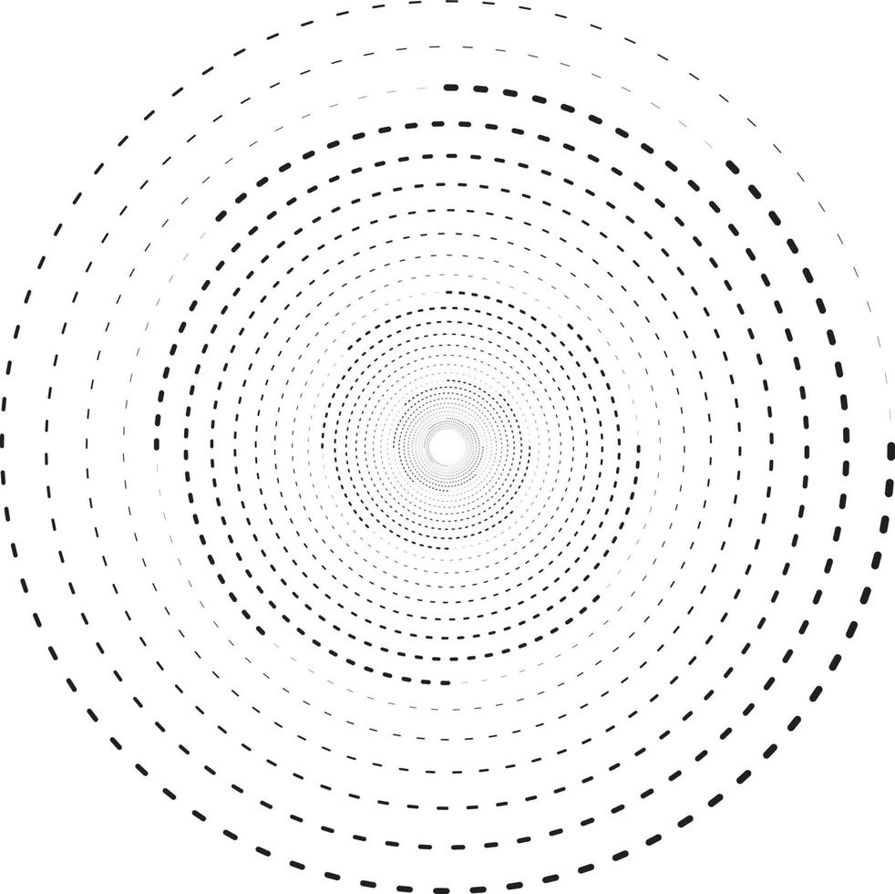 líneas de velocidad punteadas de semitono grueso negro. líneas de velocidad en forma de círculo. arte geométrico elemento de diseño para marco, logotipo, tatuaje, páginas web, impresiones, carteles, plantilla, fondo vectorial abstracto. vector