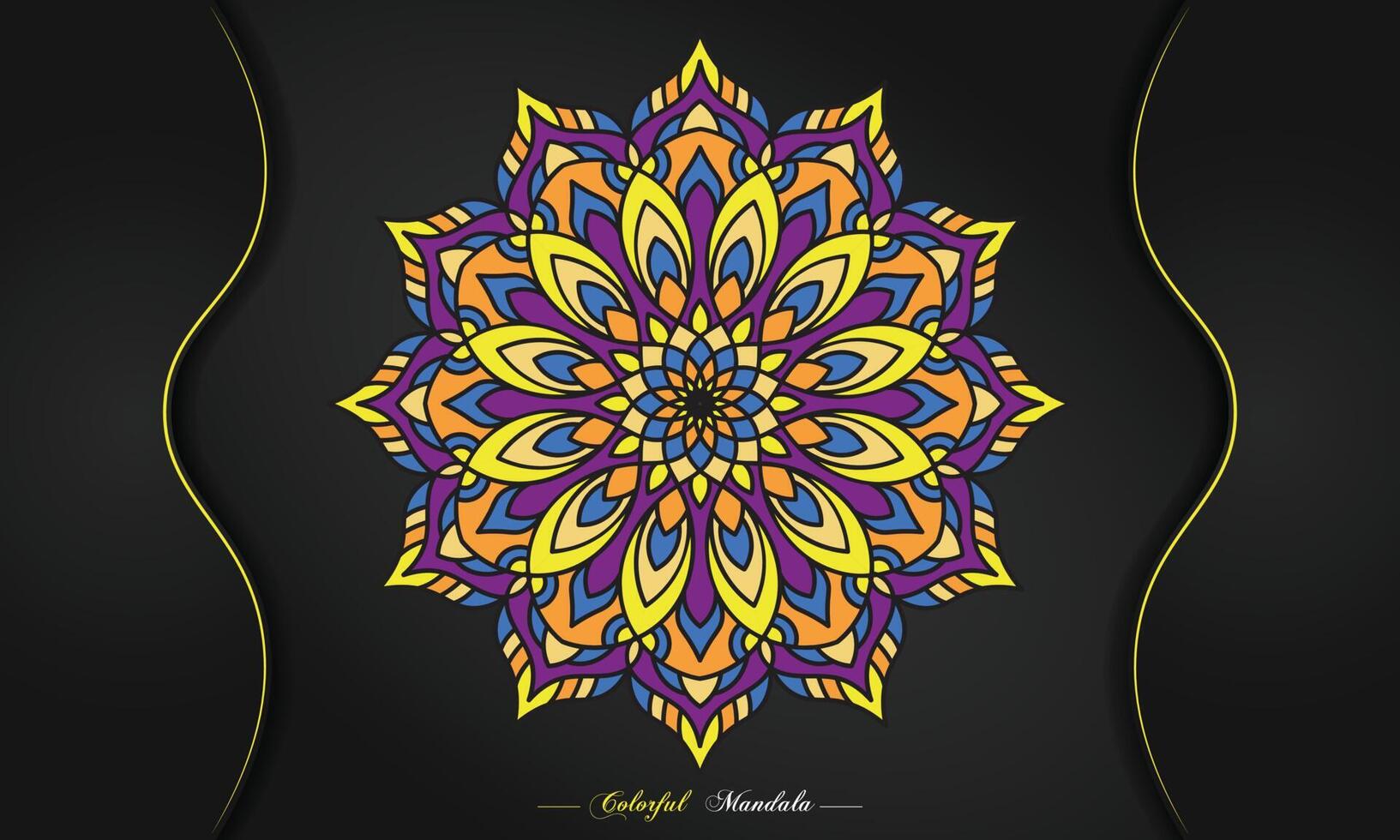 fondo de diseño de mandala colorido, mandala geométrico y decorativo para impresión, afiche, portada de libro, folleto, volante, pancarta vector