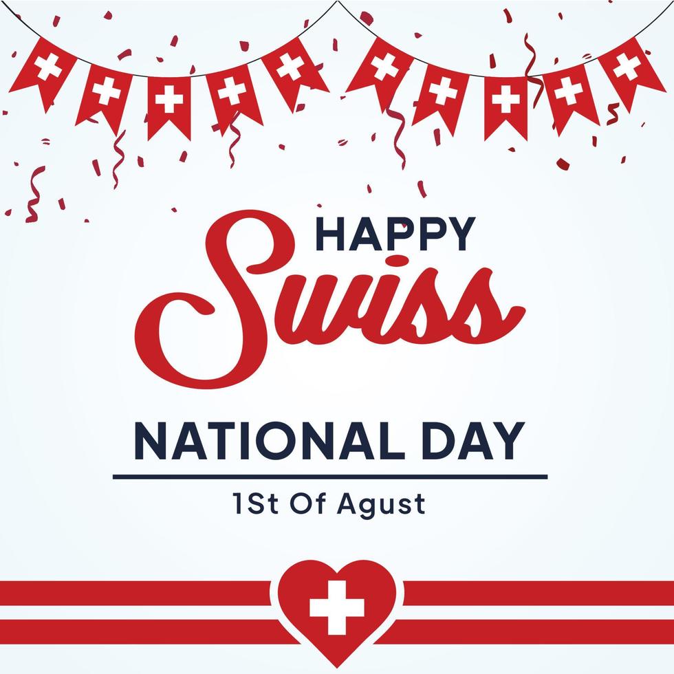 diseño de afiches del día nacional de suiza. vacaciones del día de la independencia de suiza. bandera nacional suiza colgando, cruz blanca sobre rojo, celebración festiva el 1 de agosto. dia nacional de suiza vector