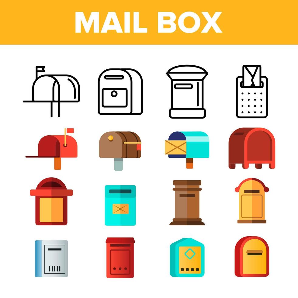 Mail Box, Post Linear And Flat Vector Icons Set
