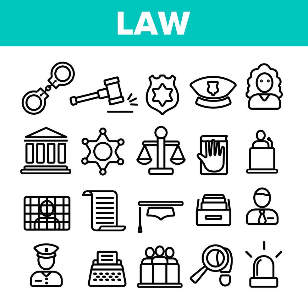 Law and Order Linear Vector Icons Set