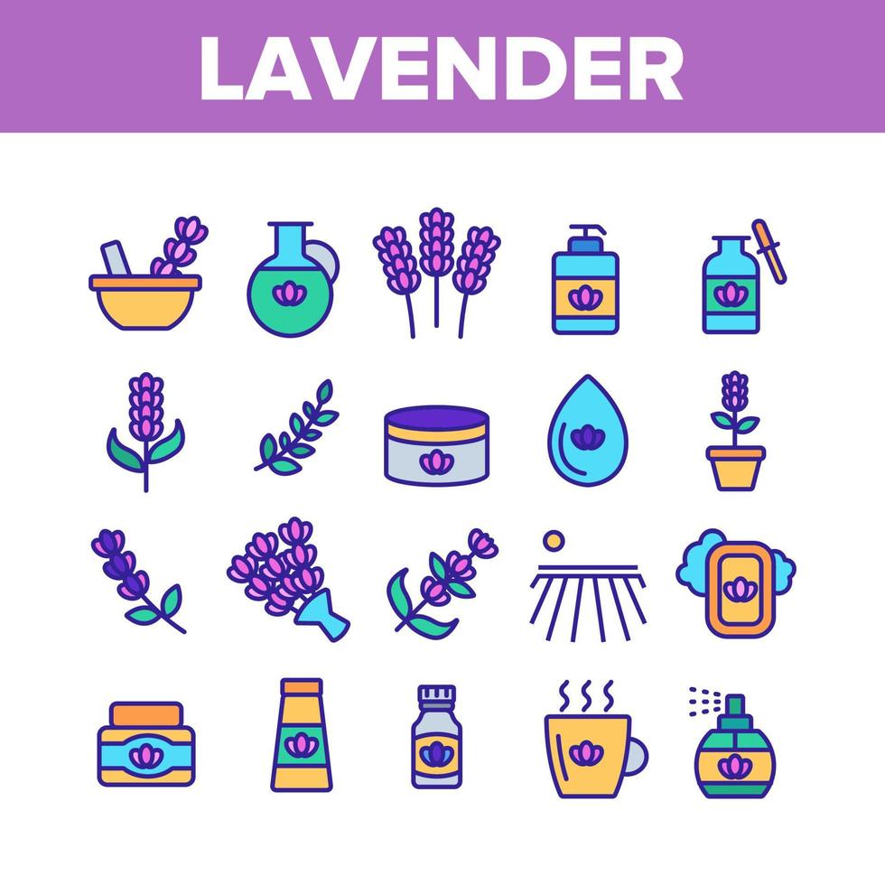 conjunto de iconos de elementos de colección de lavanda vector