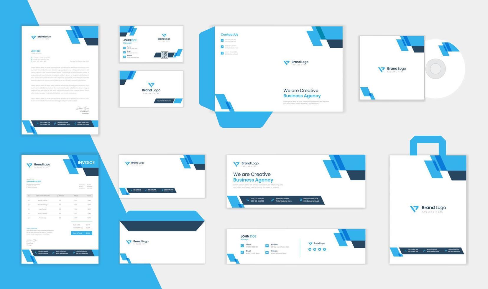 diseño creativo de papelería corporativa con sobre, tarjeta de presentación, factura y membrete vector