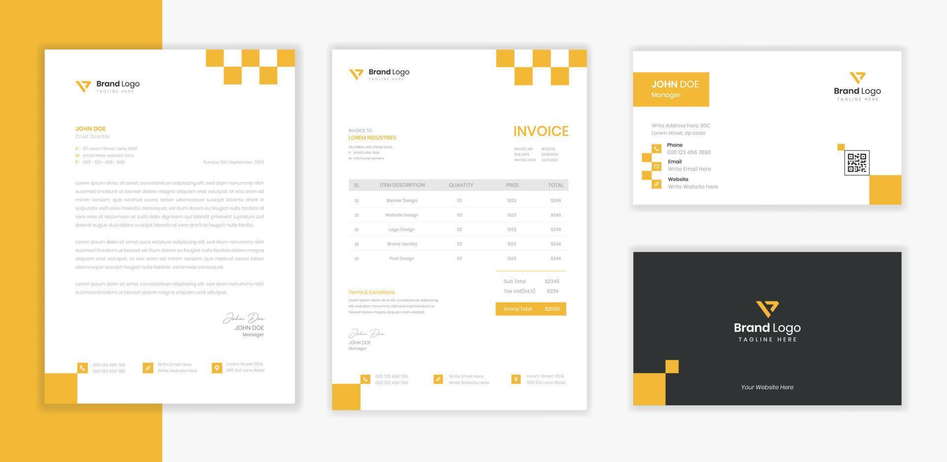 yellow geometry shape Corporate Stationery design set vector