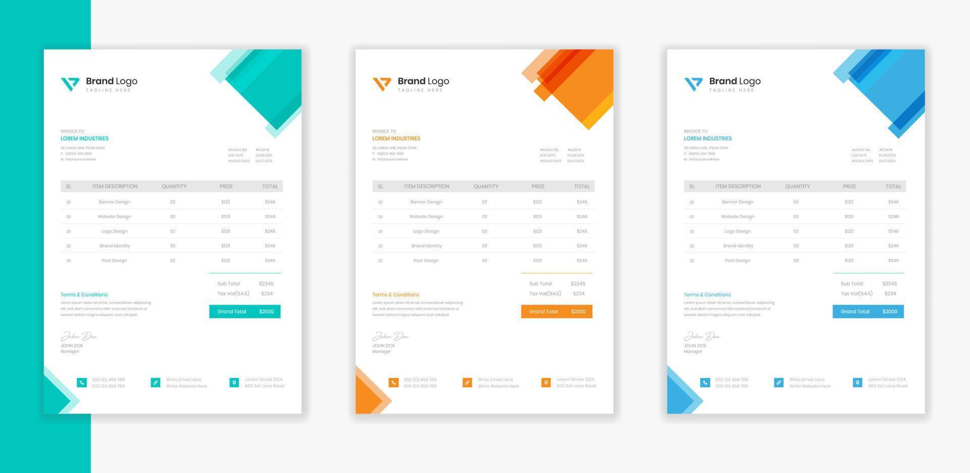 Modern Corporate Invoice design template for business identity vector