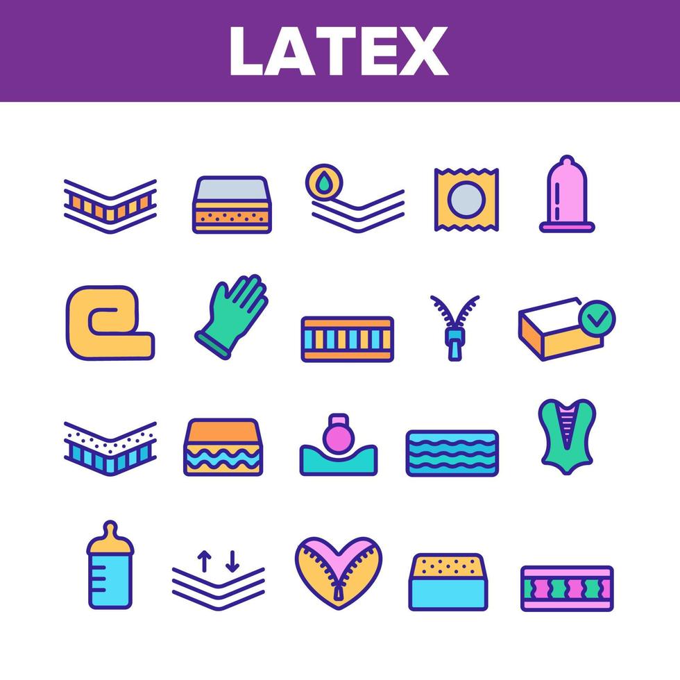 conjunto de iconos de vector de elementos de material de látex de colección