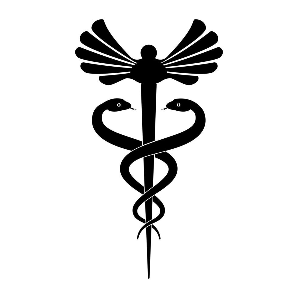 Caduceus, staff of Hermes icon isolated on white background. Symbol of commerce and negotiation. Vector illustration