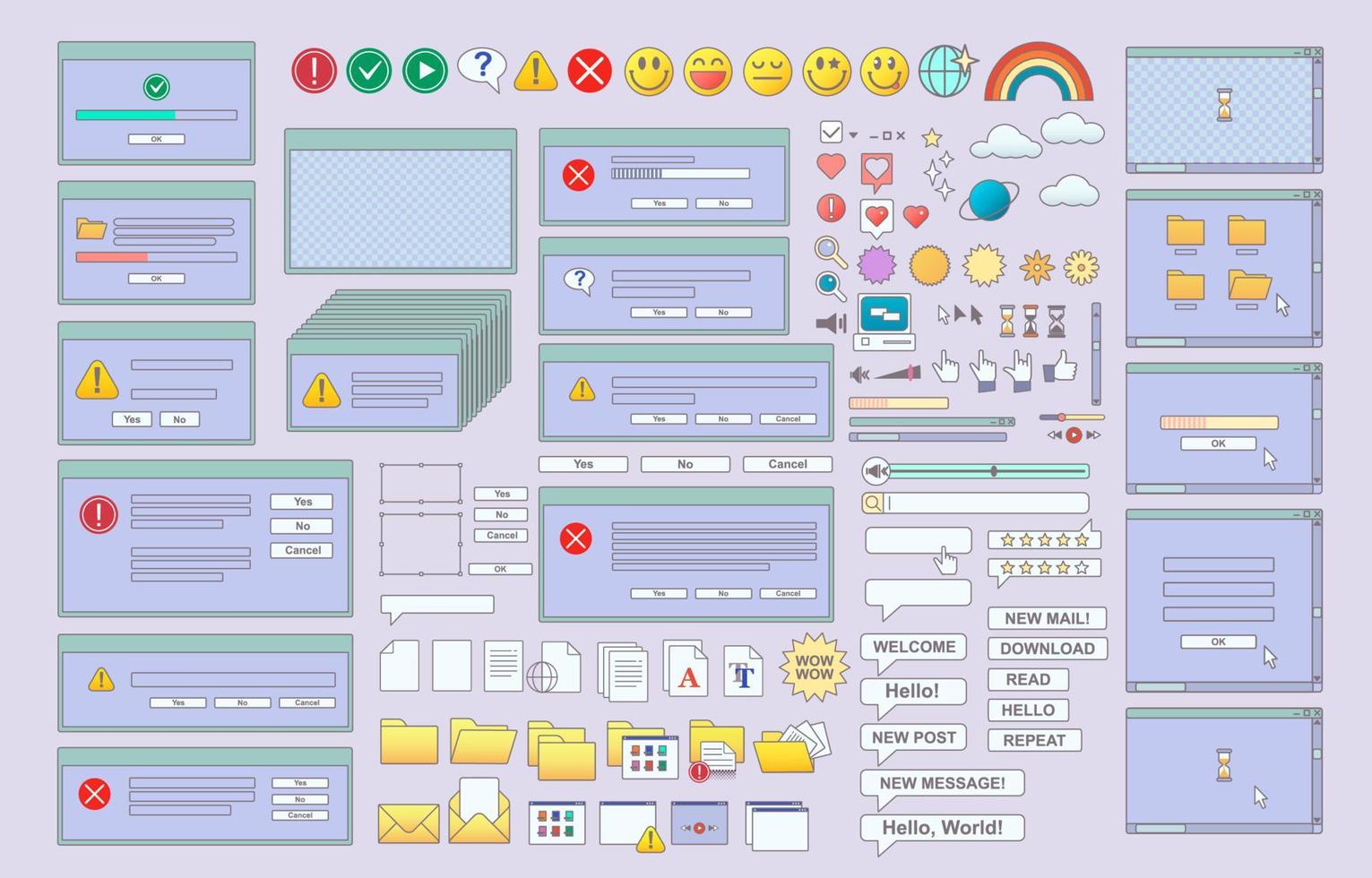 Set of old elements interface vaporwave desktop. 90s nostalgic vector