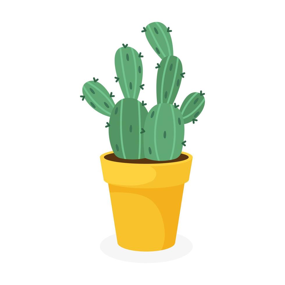 Spiny cactus in a flower pot, on a white background, vector illustration