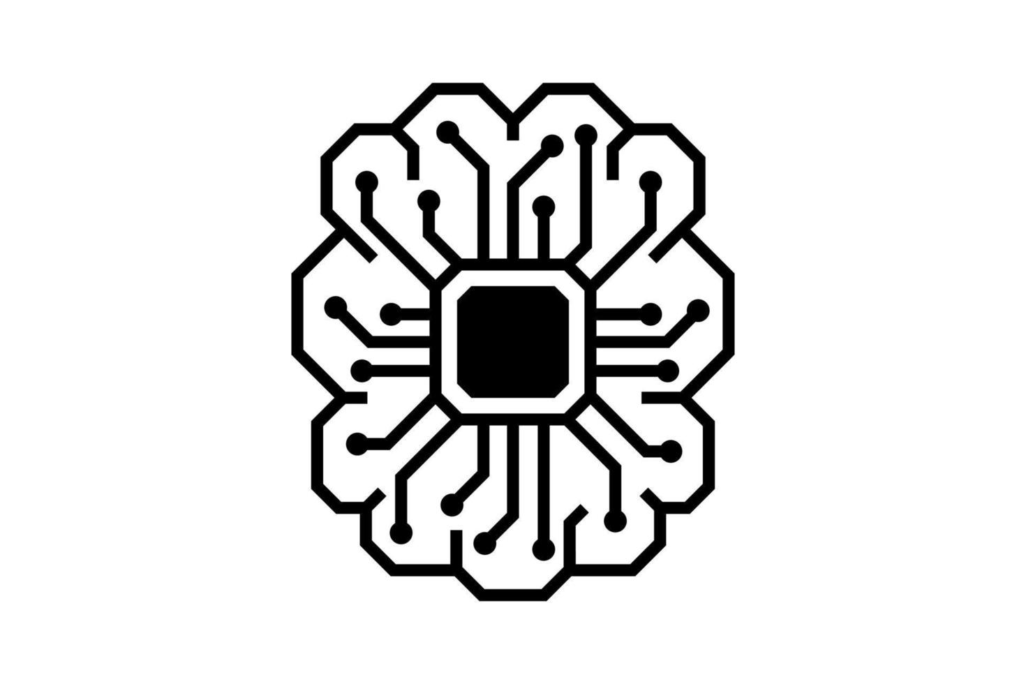 Cerebro gráfico digital de microchip de inteligencia artificial. icono de línea de circuito de placa de chip ai. símbolo de línea de procesador de red neuronal. signo del sistema informático del centro de cpu. vector eps tecnología de datos futurista