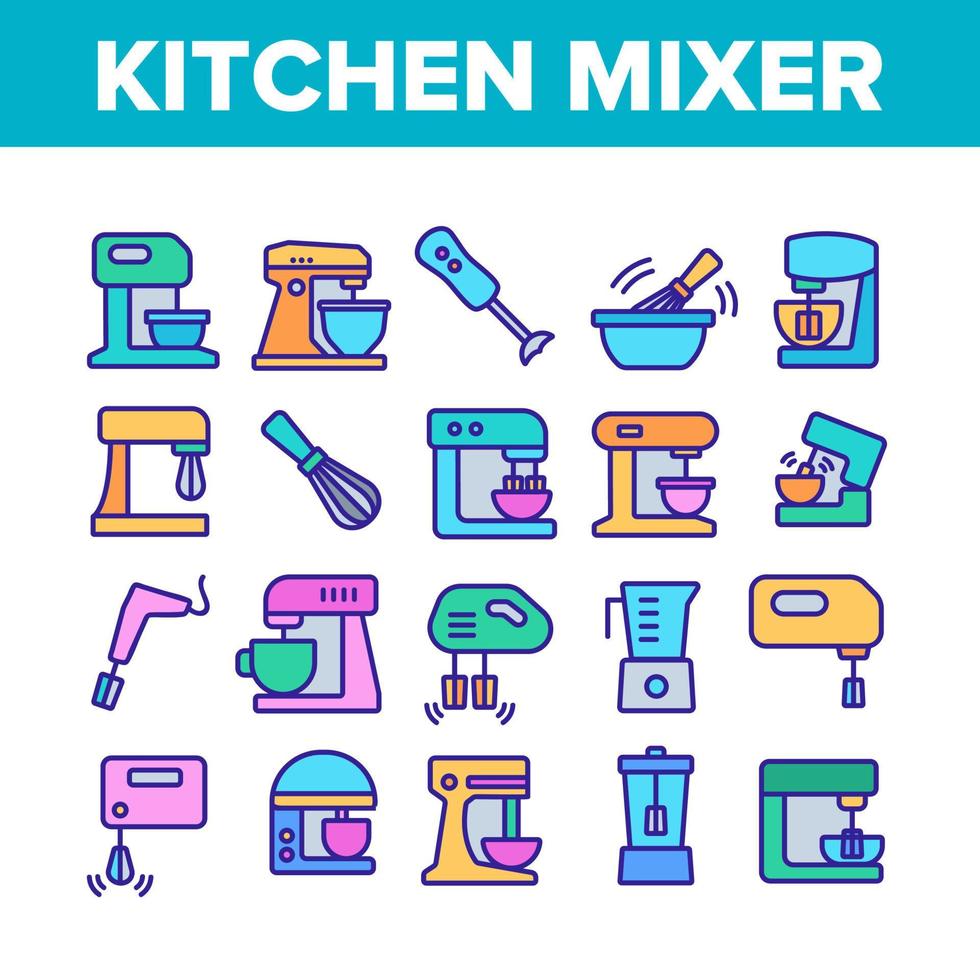 conjunto de iconos de colección de dispositivos mezcladores de cocina vector