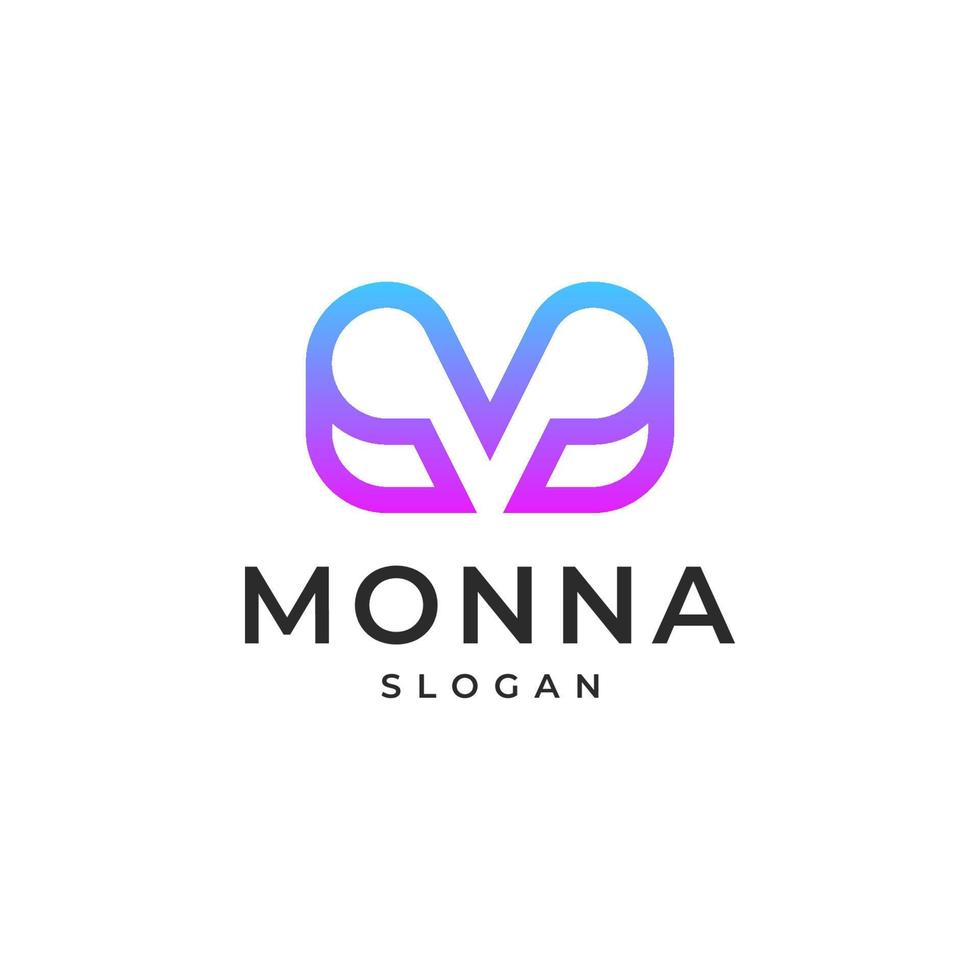 Initial Letter M gradient colorful monogram line Logo vector