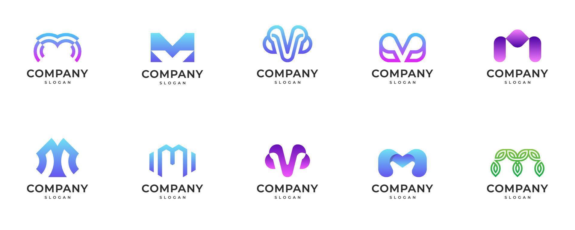 set of Initial Letter m gradient colorful Logo vector