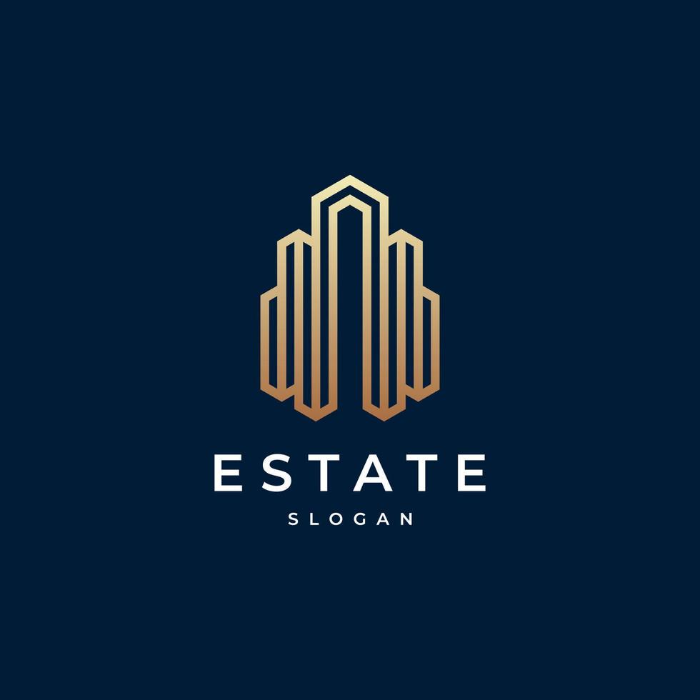Building logo design with line outline style real estate, architecture, construction vector