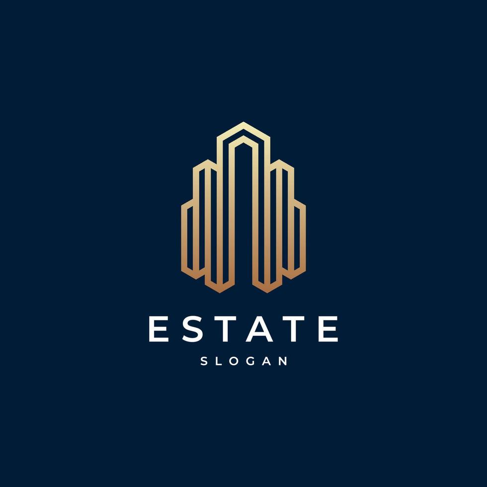 Building logo design with line outline style real estate, architecture, construction vector