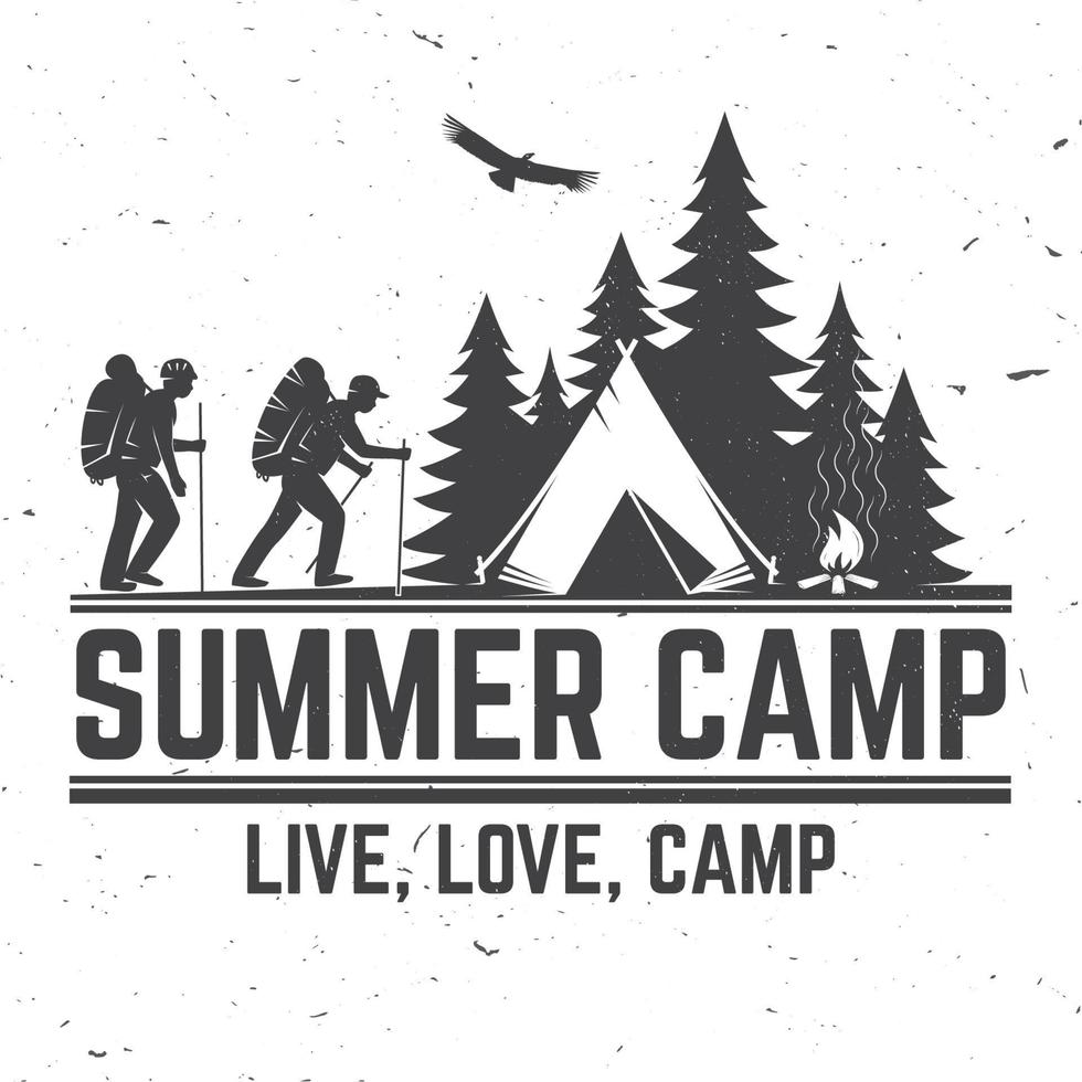 campamento de verano. ilustración vectorial concepto de camiseta o logotipo, estampado, sello o camiseta. vector