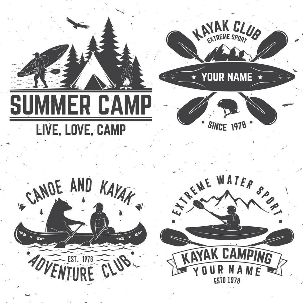Set of kayak club badges. Vector illustration.