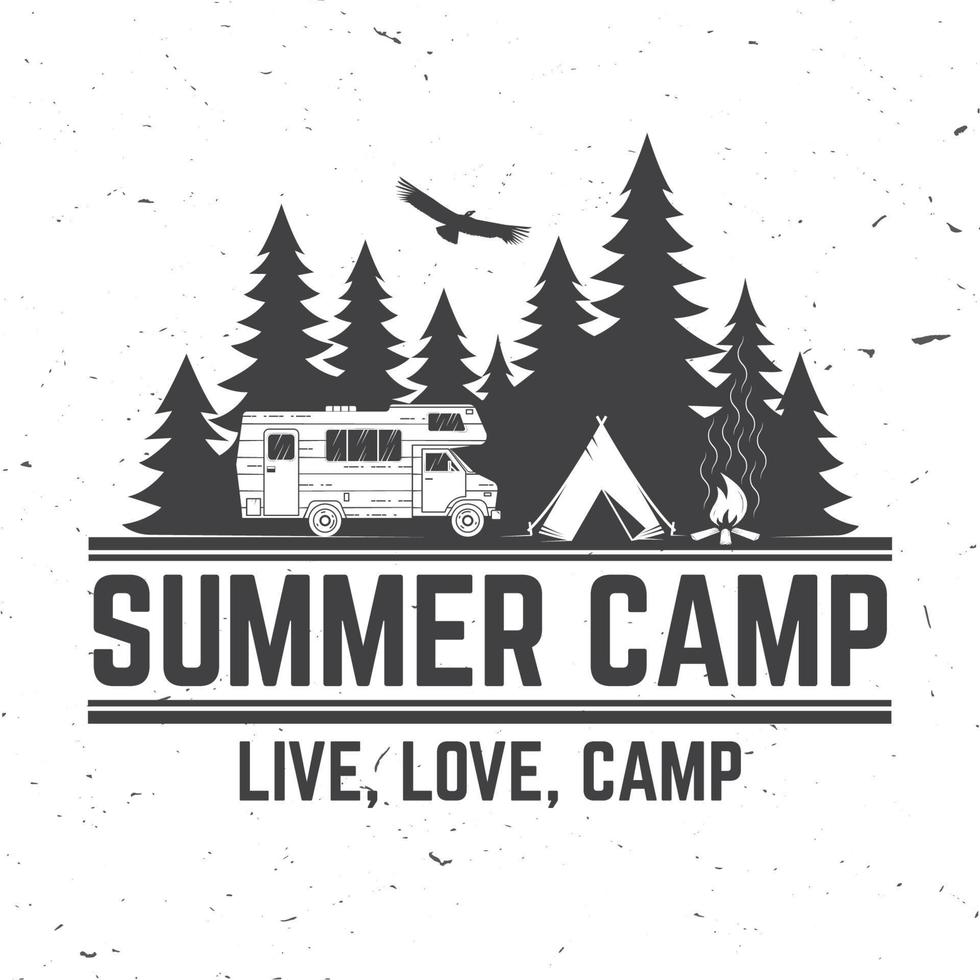 campamento de verano. ilustración vectorial concepto de camiseta o logotipo, estampado, sello o camiseta. vector