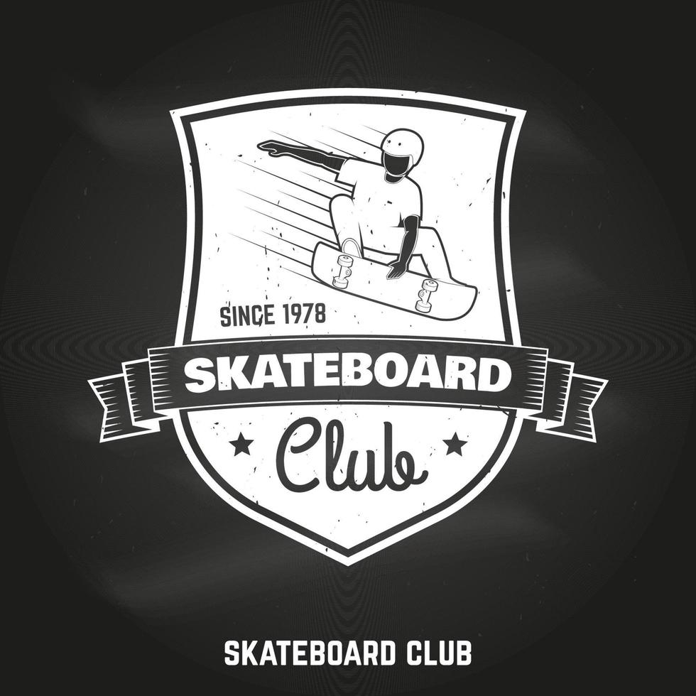 Skateboard club sign on the chalkboard. Vector illustration.