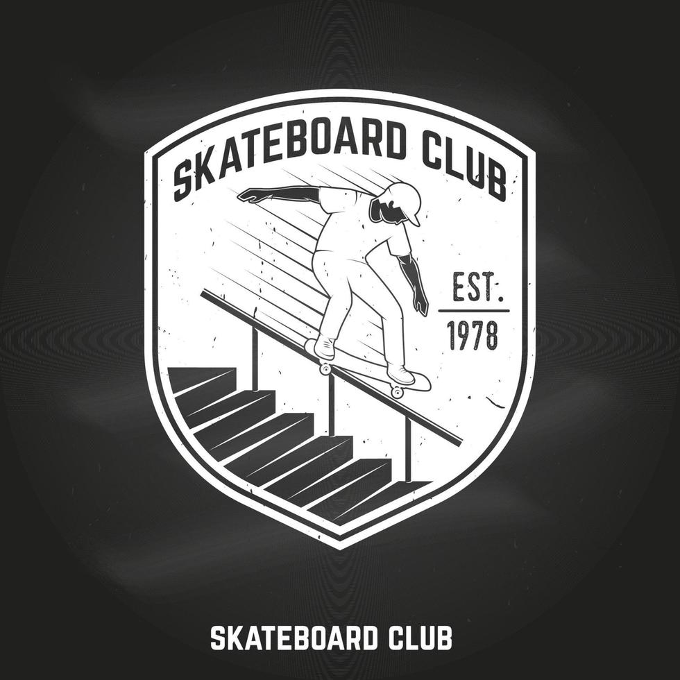 Skateboard club sign on the chalkboard. Vector illustration.