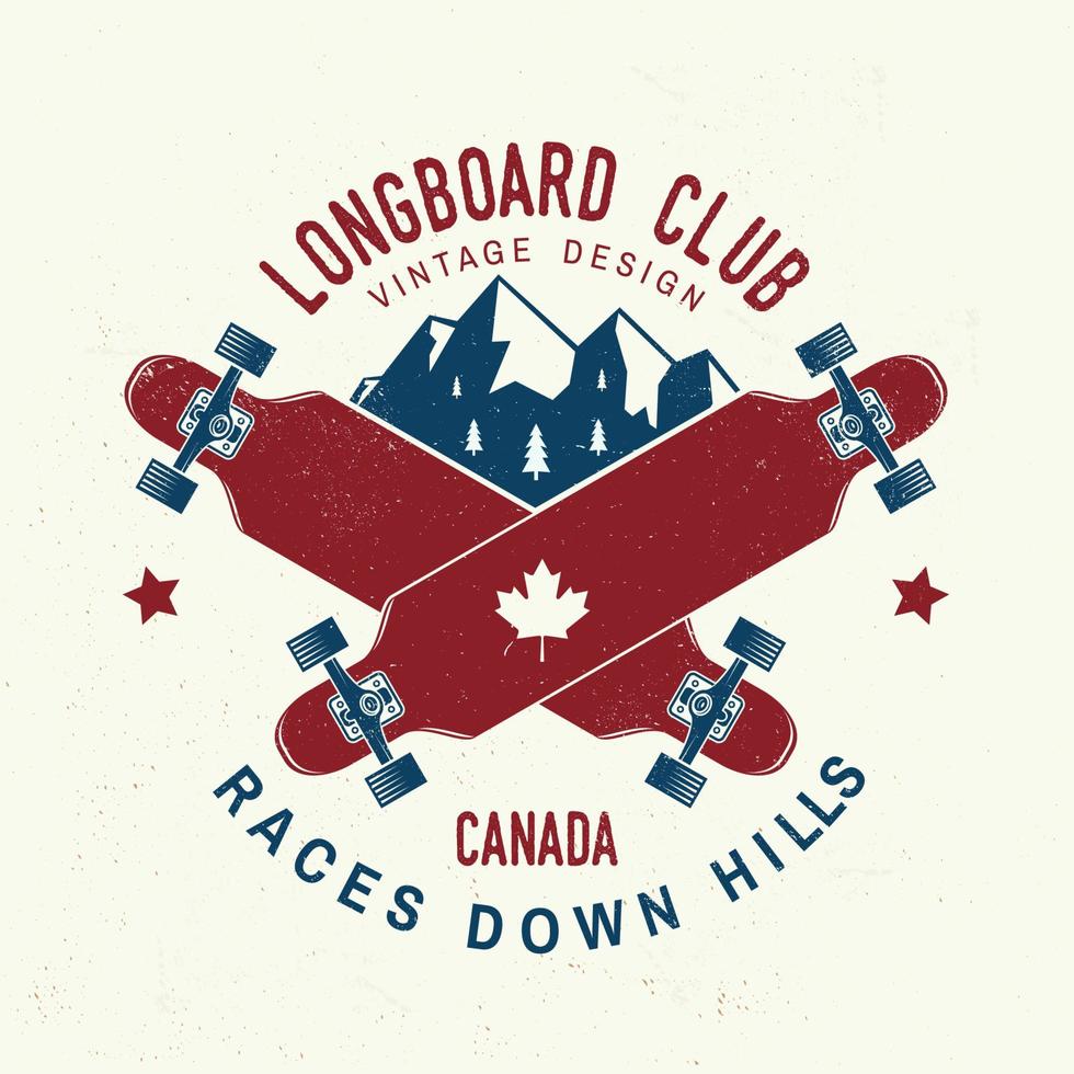 Longboard club badge. Vector illustration. Extreme sport.