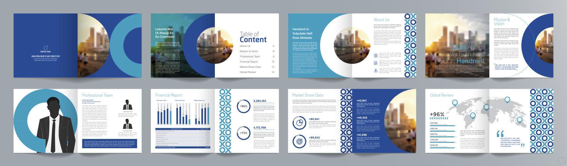 plantilla de folleto de guía de presentación de negocios corporativos, informe anual, plantilla de diseño de folleto de negocios geométrico plano minimalista de 16 páginas, tamaño cuadrado. vector