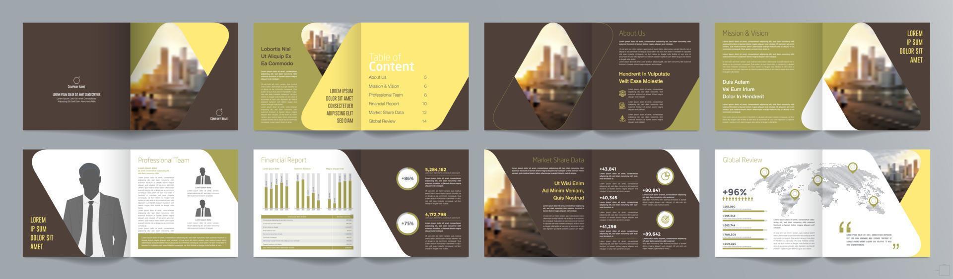 Corporate business presentation guide brochure template, Annual report, 16 page minimalist flat geometric business brochure design template, square size. vector