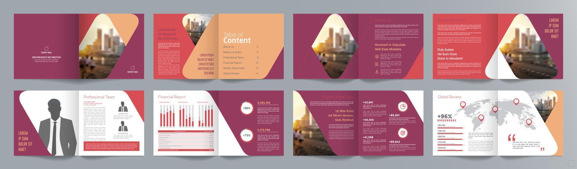 Corporate business presentation guide brochure template, Annual report, 16 page minimalist flat geometric business brochure design template, square size. vector