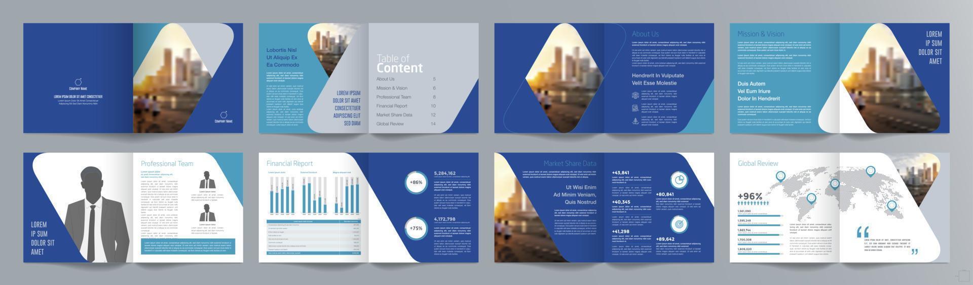 Corporate business presentation guide brochure template, Annual report, 16 page minimalist flat geometric business brochure design template, square size. vector