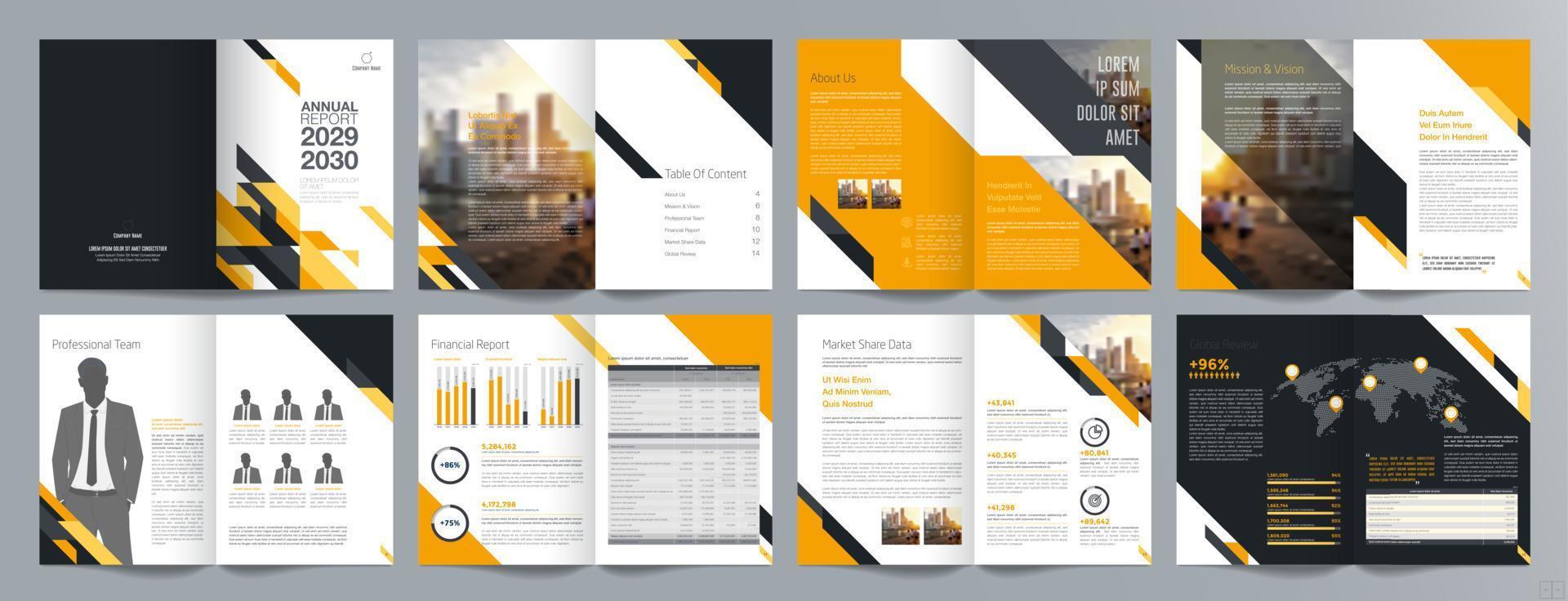 plantilla de folleto de guía de presentación de negocios corporativos, informe anual, plantilla de diseño de folleto de negocios geométrico plano minimalista de 16 páginas, tamaño a4. vector