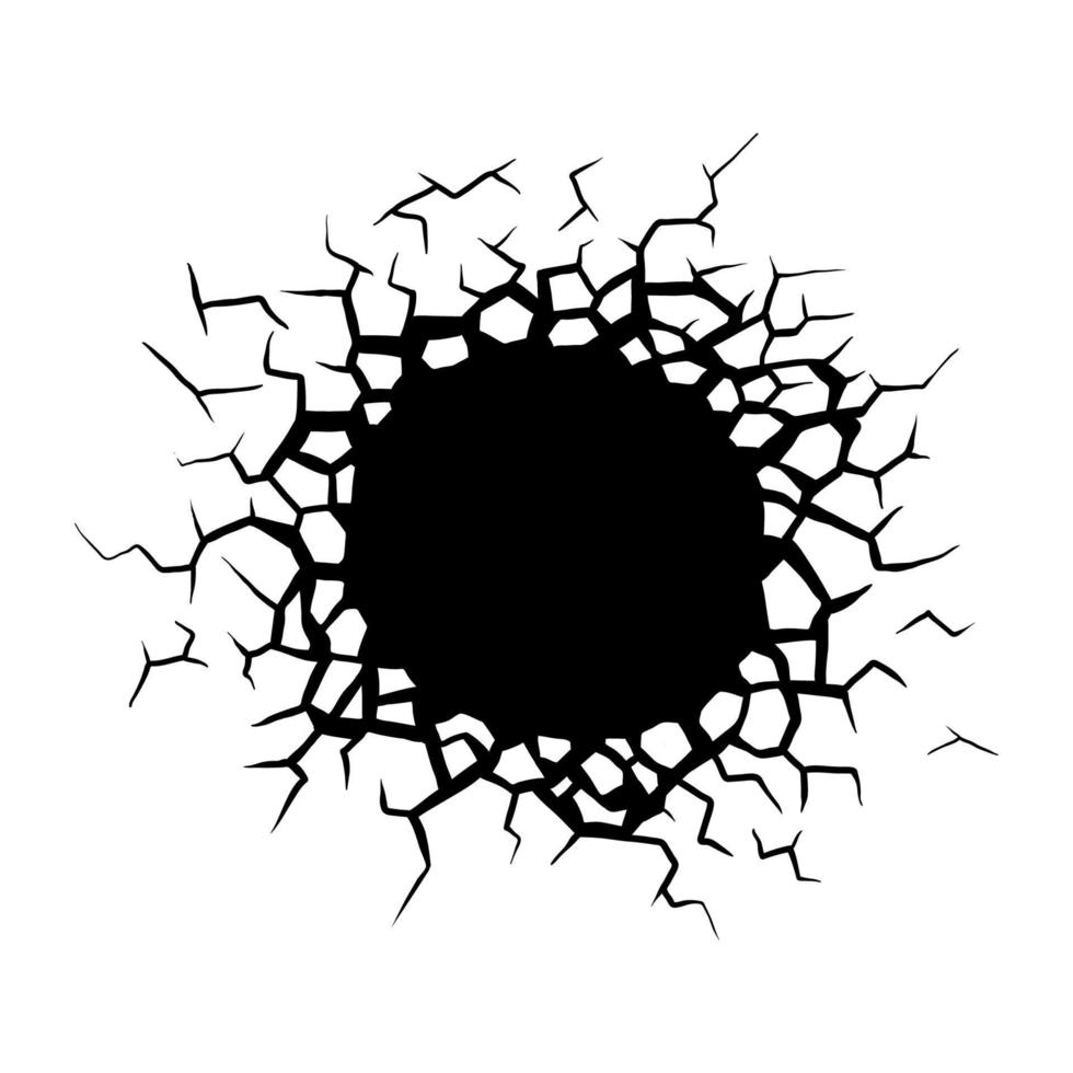 Hole in the wall damage on white background. vector