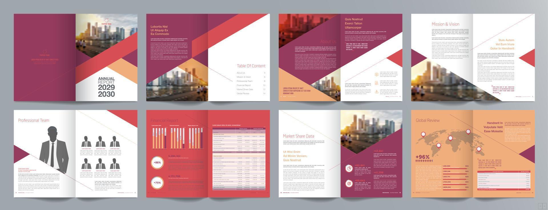 Corporate business presentation guide brochure template, Annual report, 16 page minimalist flat geometric business brochure design template, A4 size. vector