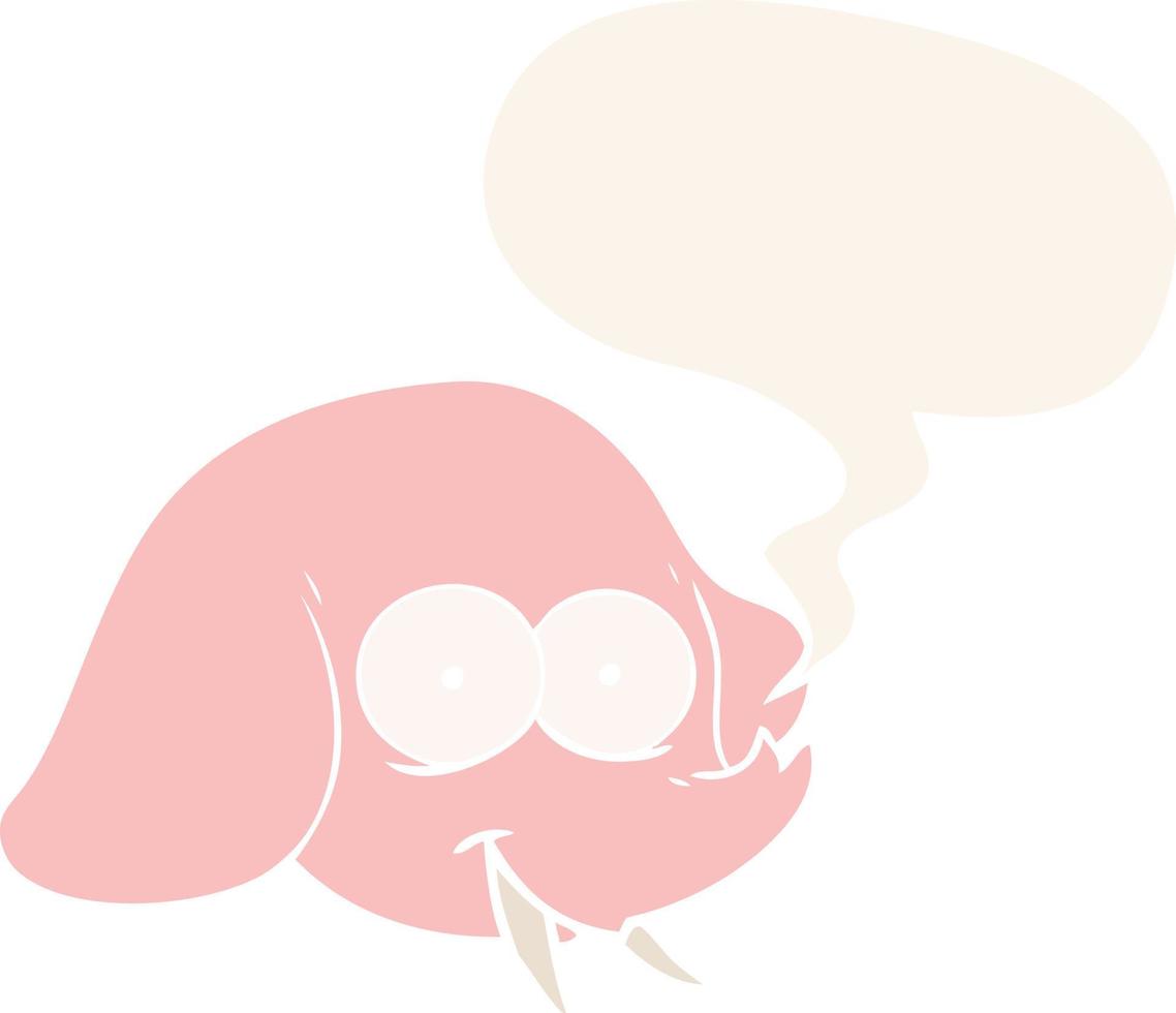 cartoon elephant face and speech bubble in retro style vector