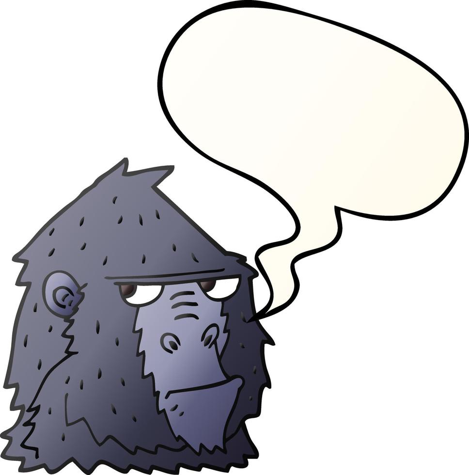 cartoon angry gorilla face and speech bubble in smooth gradient style vector