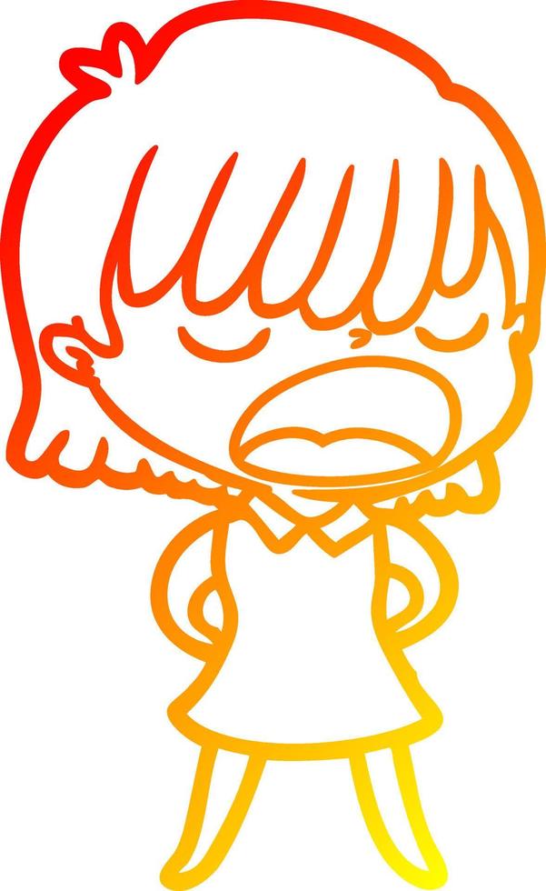 warm gradient line drawing cartoon woman talking loudly vector