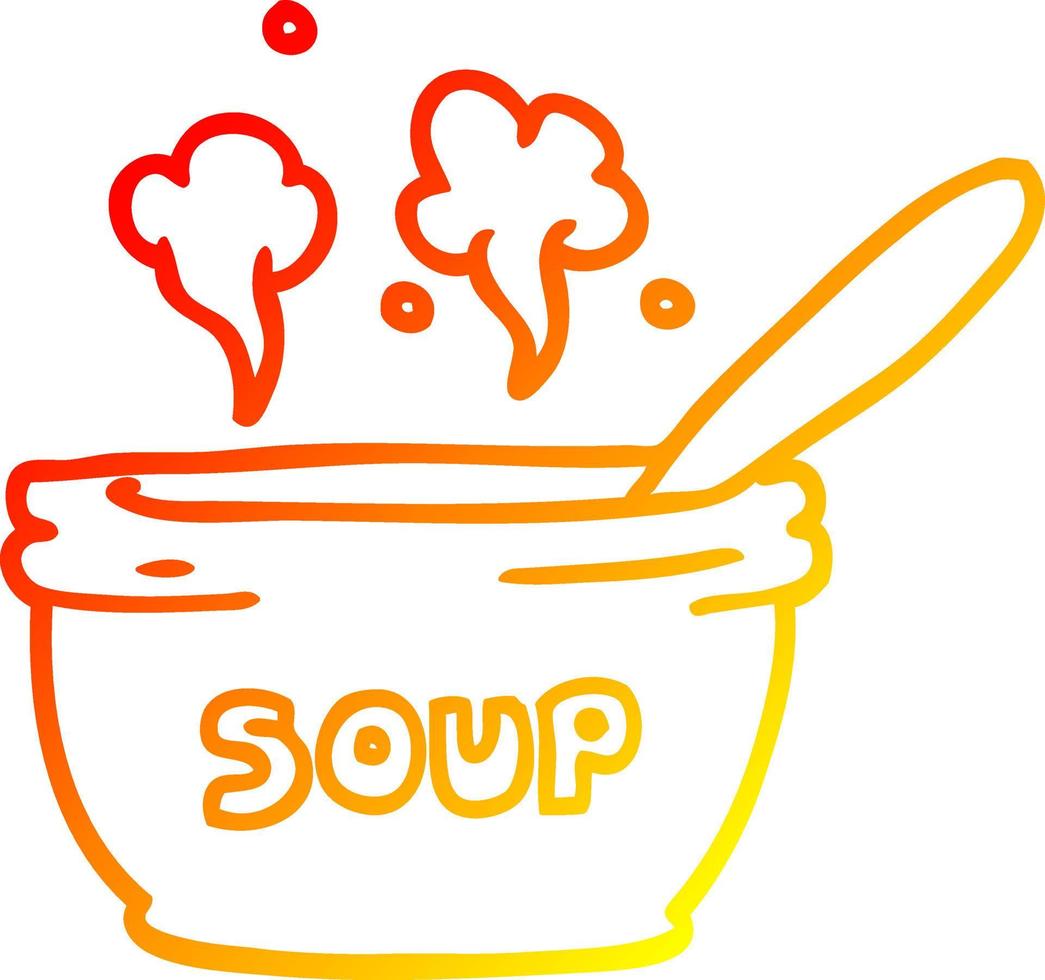 warm gradient line drawing cartoon of hot soup vector