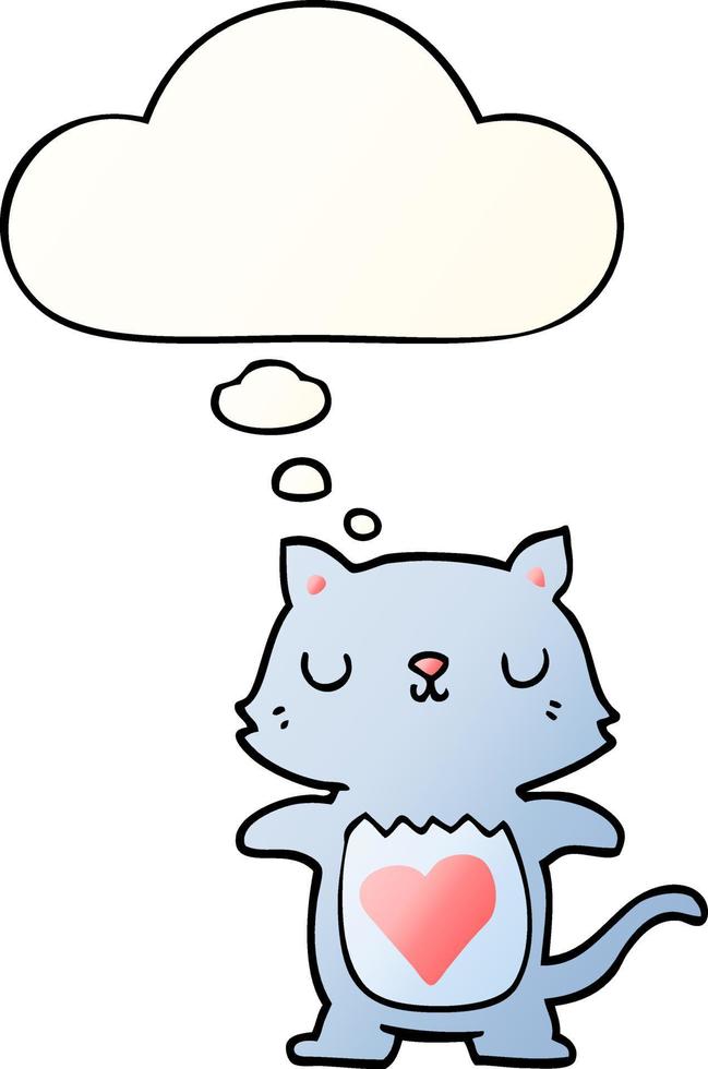 cute cartoon cat and thought bubble in smooth gradient style vector