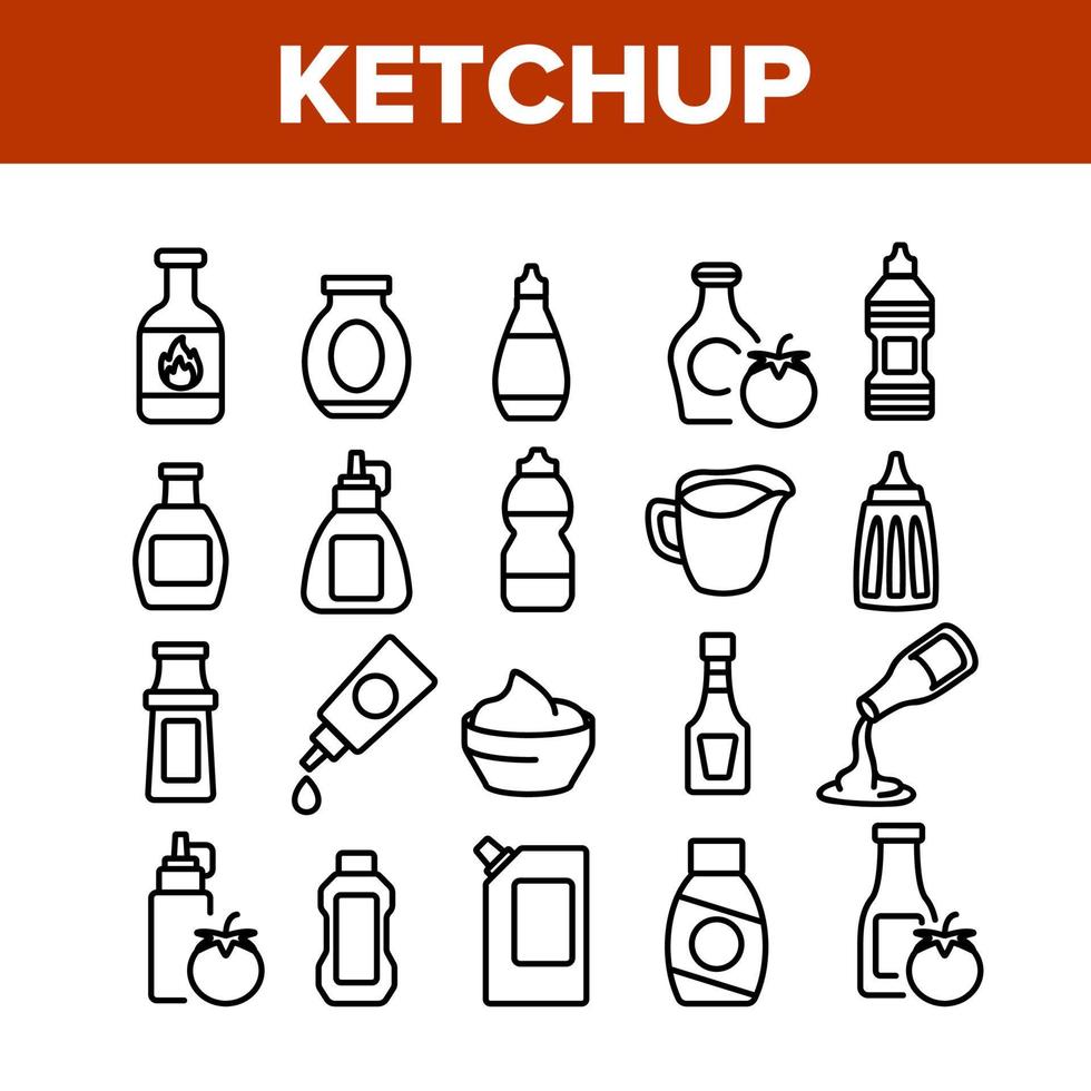 conjunto de iconos de colección de salsa de tomate ketchup vector